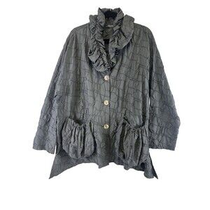 Transparente Black Label Jacket Textured Lightweight Gray Button Free Size Plus